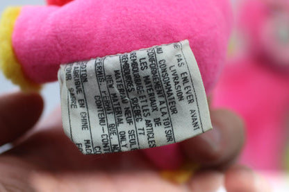 Vintage Pink Teddy Bear rabbit Plush Ornament 90s Neon Stuffed Toy