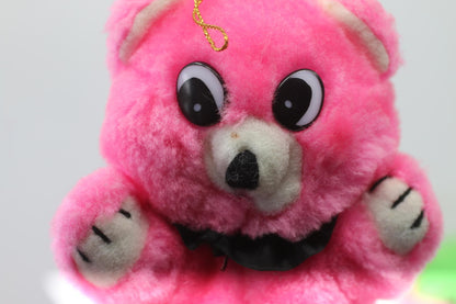 Vintage Pink Teddy Bear rabbit Plush Ornament 90s Neon Stuffed Toy