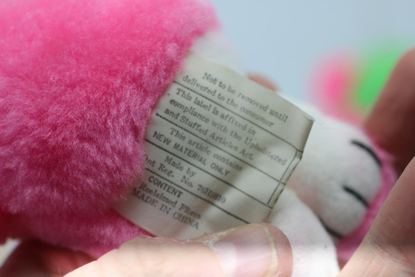Vintage Pink Teddy Bear rabbit Plush Ornament 90s Neon Stuffed Toy