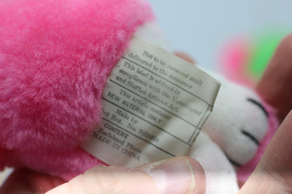 Vintage Pink Teddy Bear rabbit Plush Ornament 90s Neon Stuffed Toy