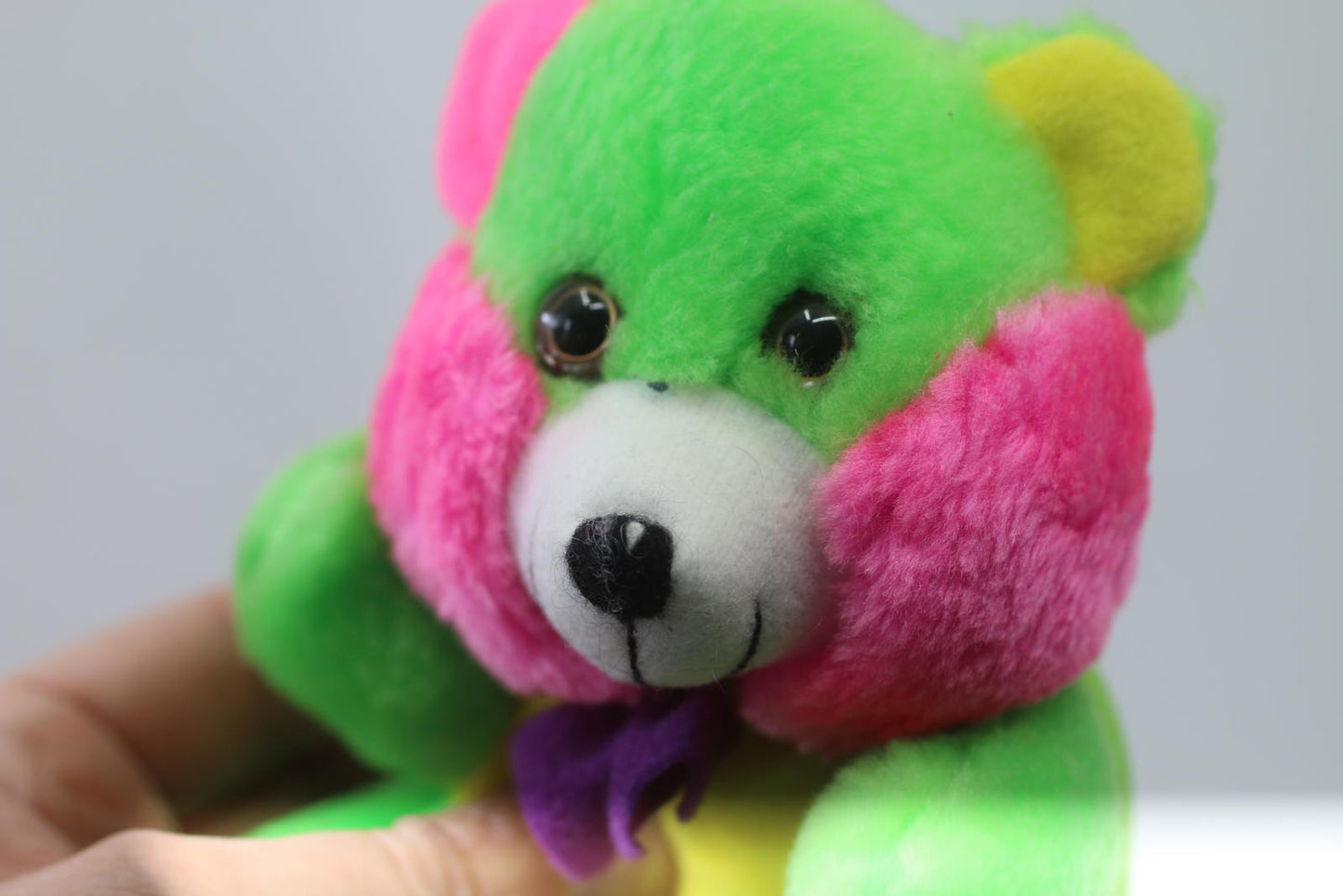 Vintage Pink Teddy Bear rabbit Plush Ornament 90s Neon Stuffed Toy
