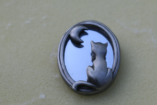 L. Razza cat moon mirror brooch