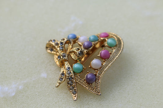 Vintage Faux white pearl & turquoise color gold tone hearth brooch Pin