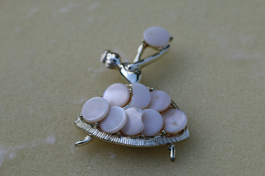 Mother of Pearl dancing ballet girl woman white & Silver color Brooch