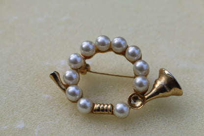 Vintage Napier Brooch musical instruction pin with white tone pearl form