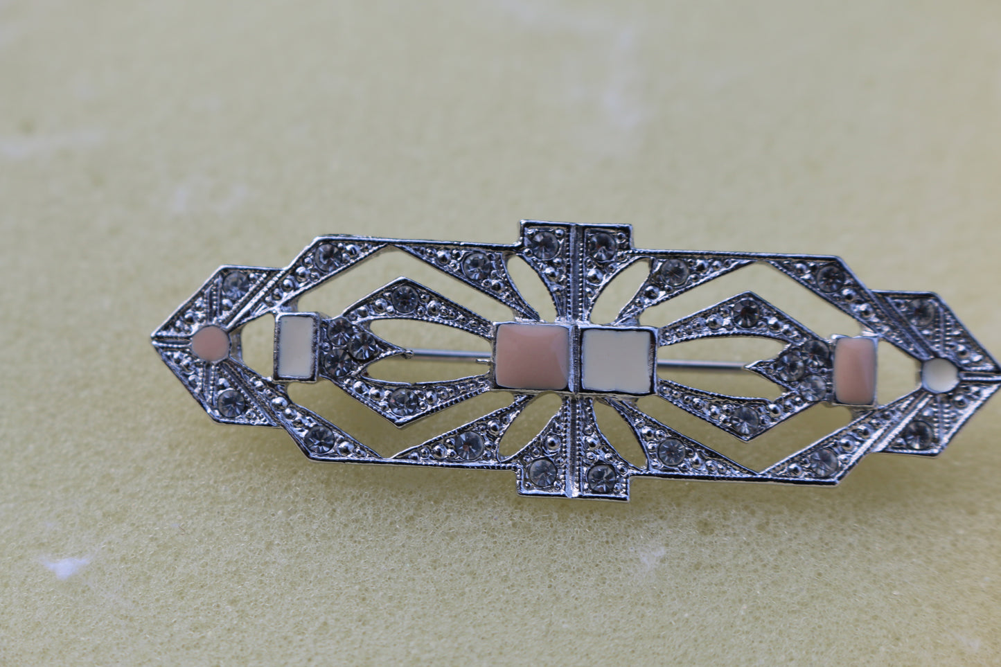 Collar Pin 1930's Costume Art Deco Bar Pin/Brooch Rhinestones Silver Tone