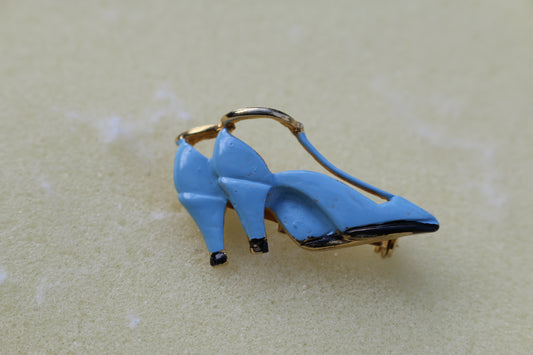 Shoes Blue Pointy Toed Classy Shoes brooch pin with gold tone