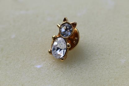 Cat Pin - Blue Rhinestone on Gold Tone brooch pin pinback- vintage