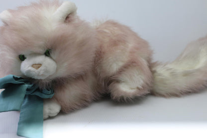 Vintage RUSS Berrie Plush Cat 6909 Pink White Long Fur Green Eyes