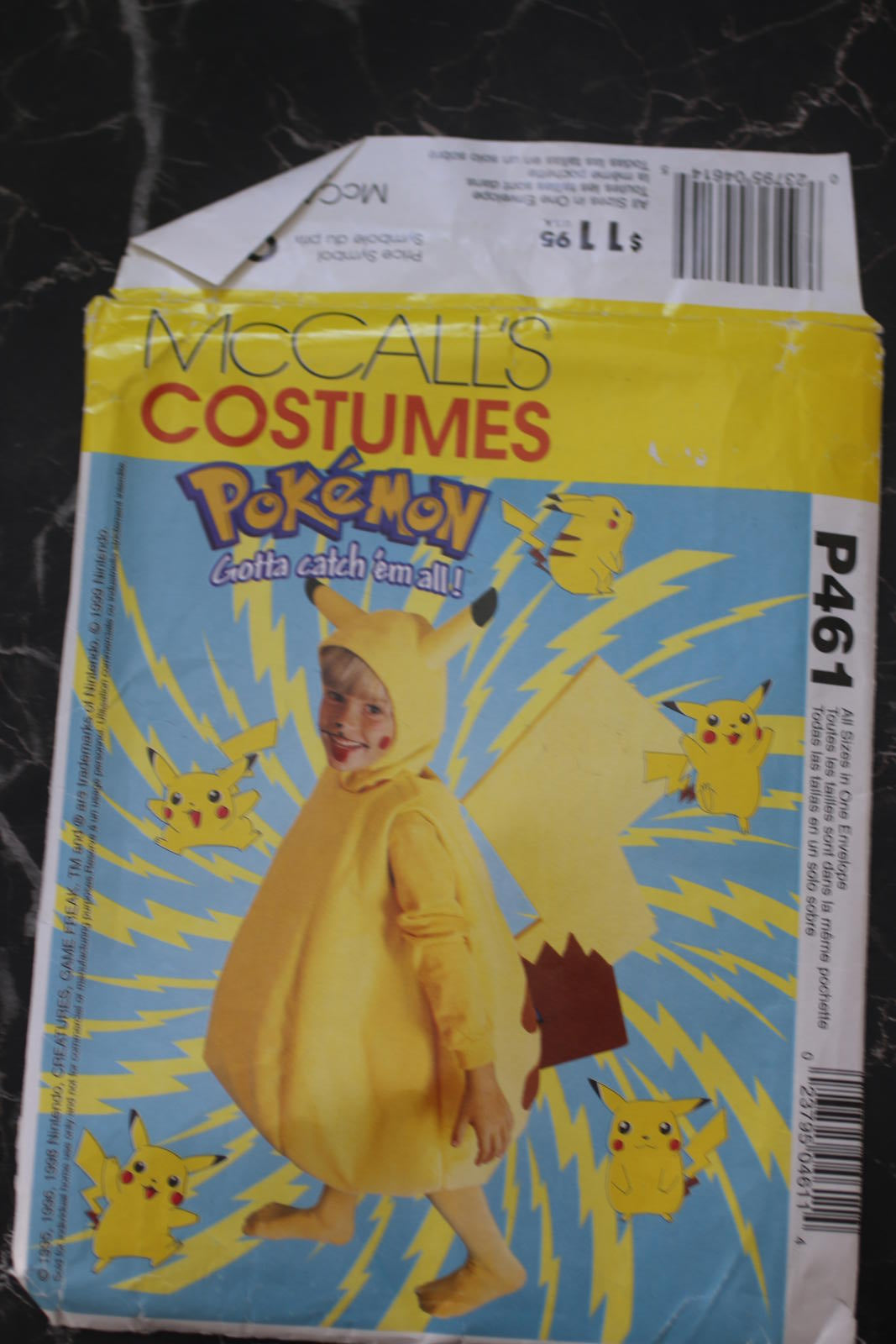 McCall's Pokemon Pikachu Costume Pattern P461 uncut