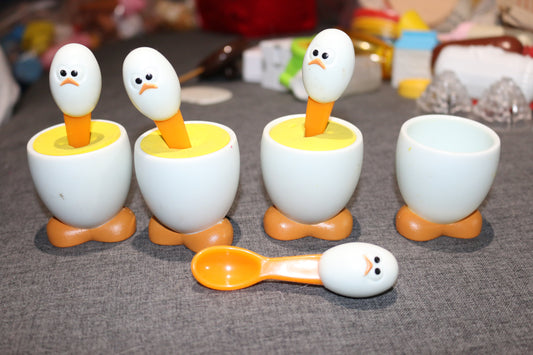 4 Msc International Egghead Egg Cup Holders With Spoons