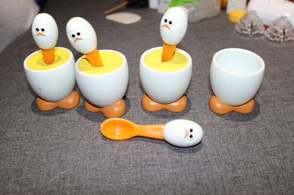 4 Msc International Egghead Egg Cup Holders With Spoons