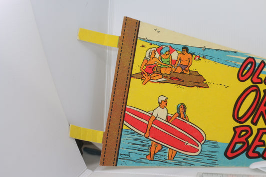 VINTAGE OLD ORCHARD BEACH MAINE with surfer church SOUVENIR FELT PENNANT FLAG #2