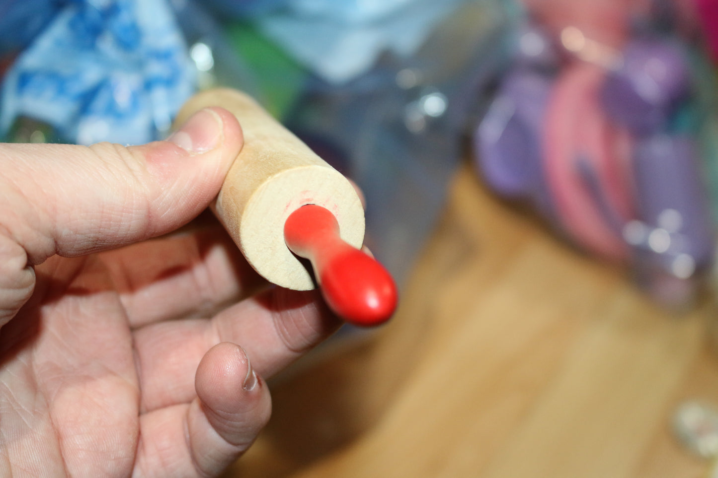 Bread Roller Kids Kitchen Rolling Pin Non Stick Mini wooden red Toy Dumpling