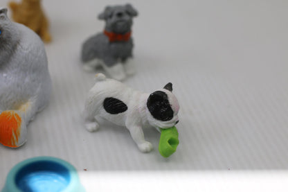 Miniature Dog Cat Figurine Lot Pet Playset Accessories Food Bowls set toys