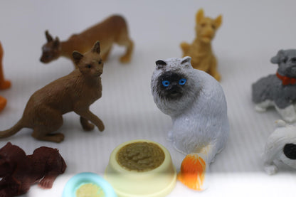 Miniature Dog Cat Figurine Lot Pet Playset Accessories Food Bowls set toys