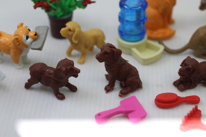 Miniature Dog Cat Figurine Lot Pet Playset Accessories Food Bowls set toys