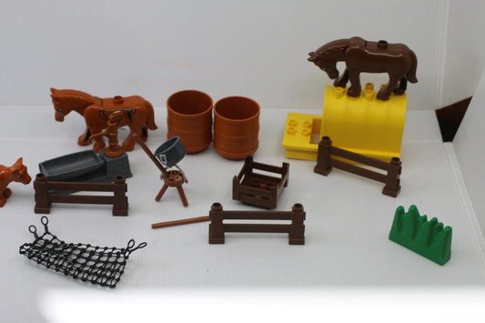 Playmobil Horse Ranch Farm Accessories Lot Barrels Fences Trough