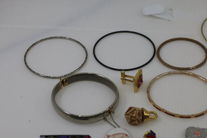 Large Vintage Costume Jewelry Lot – Bangles, Bracelets, Pendants, Charms & Necklace – Mixed Metals
