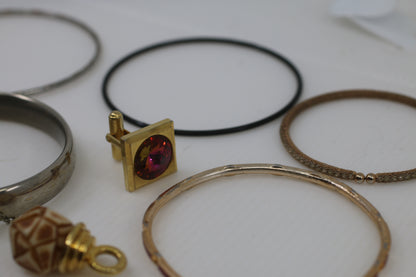 Large Vintage Costume Jewelry Lot – Bangles, Bracelets, Pendants, Charms & Necklace – Mixed Metals