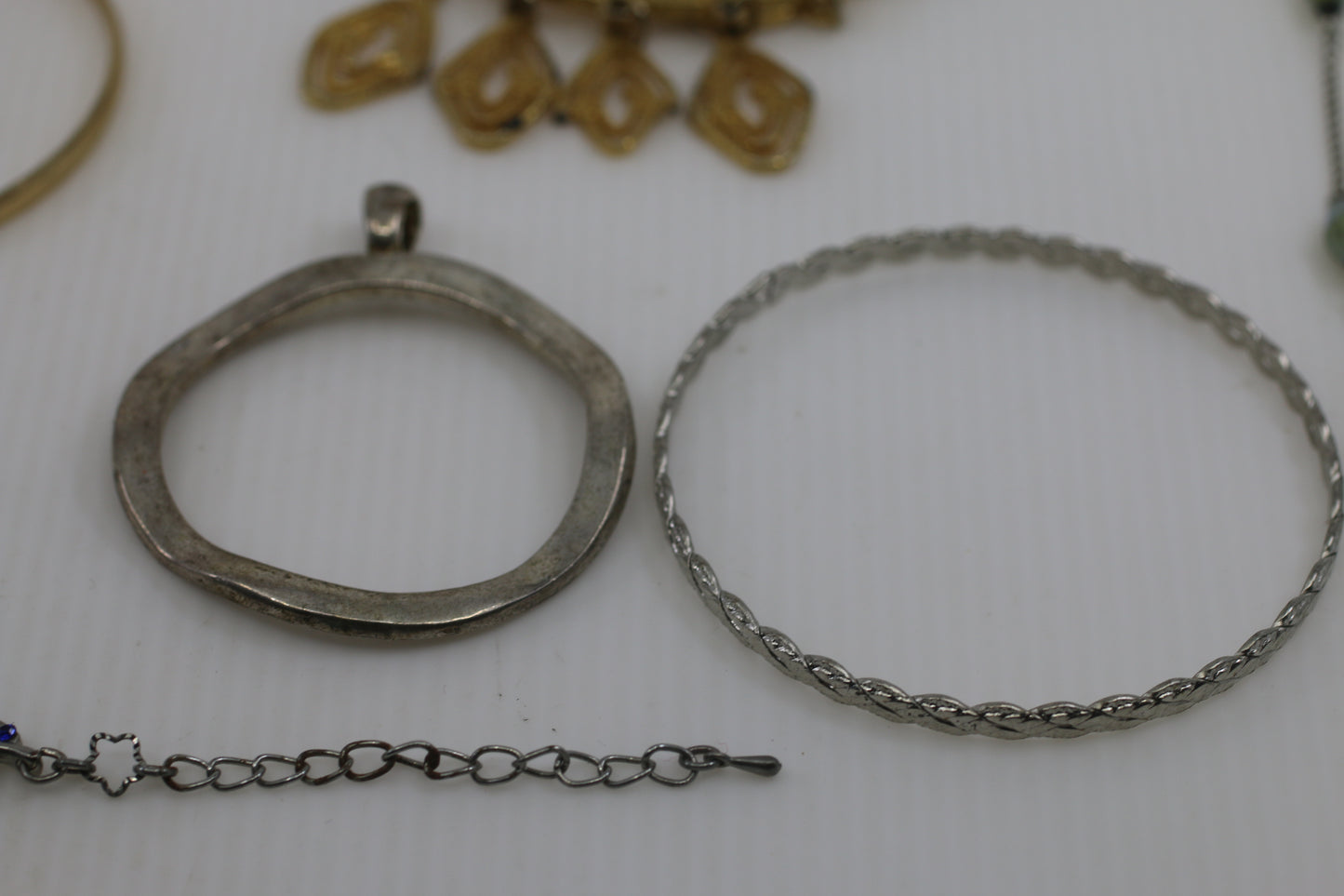 Large Vintage Costume Jewelry Lot – Bangles, Bracelets, Pendants, Charms & Necklace – Mixed Metals