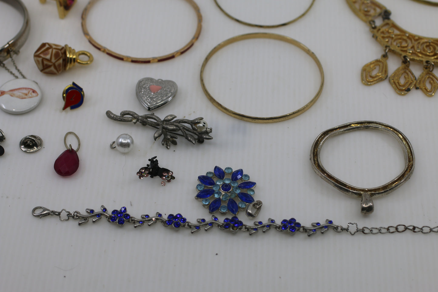 Large Vintage Costume Jewelry Lot – Bangles, Bracelets, Pendants, Charms & Necklace – Mixed Metals