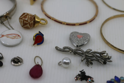 Large Vintage Costume Jewelry Lot – Bangles, Bracelets, Pendants, Charms & Necklace – Mixed Metals