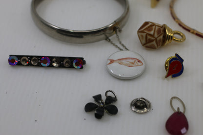 Large Vintage Costume Jewelry Lot – Bangles, Bracelets, Pendants, Charms & Necklace – Mixed Metals