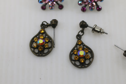 Vintage Costume Earrings Lot – Rhinestone, Crystal, Drop & Stud Styles – Mixed Set