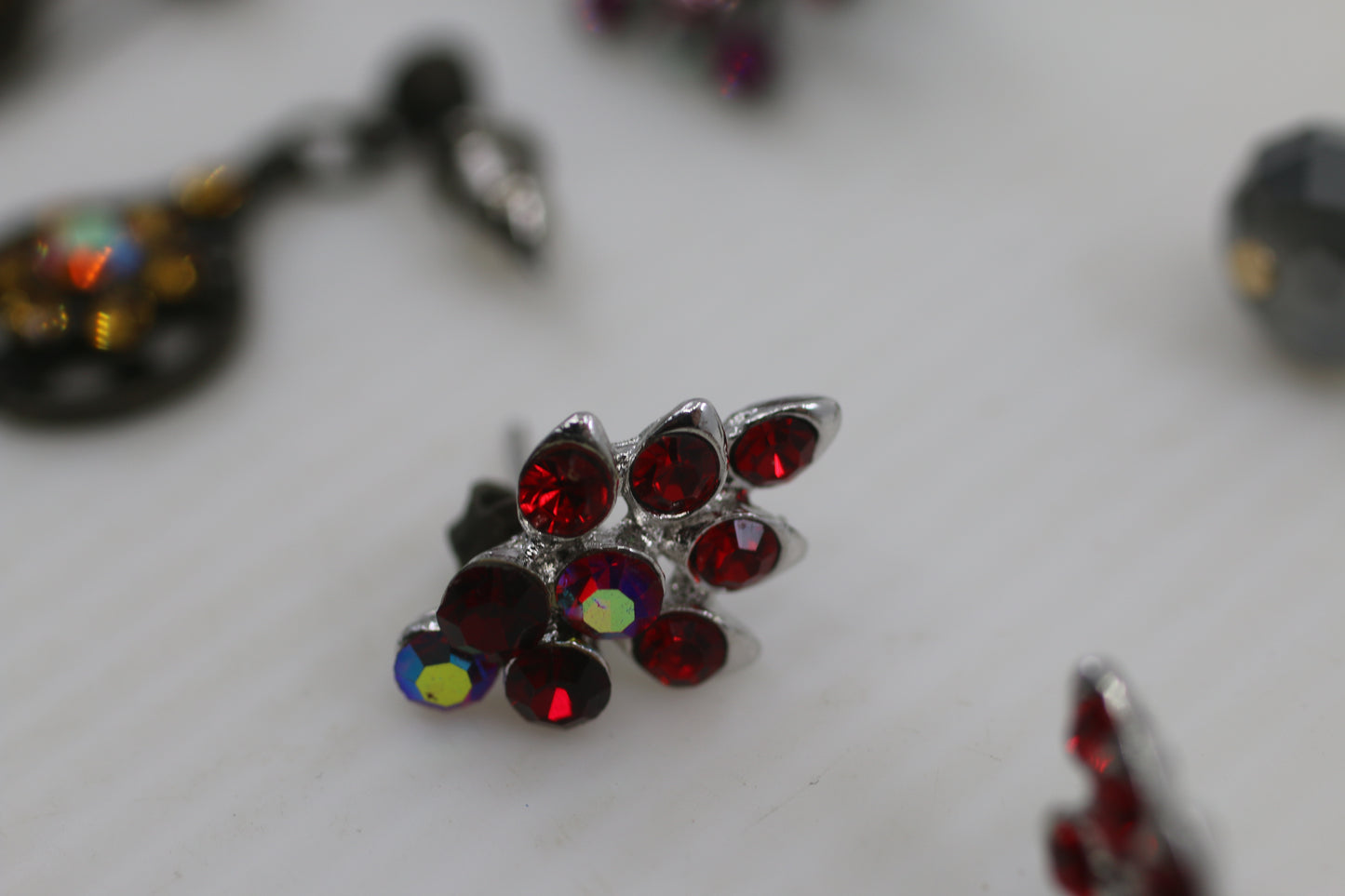 Vintage Costume Earrings Lot – Rhinestone, Crystal, Drop & Stud Styles – Mixed Set