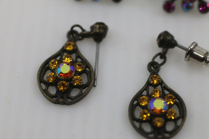 Vintage Costume Earrings Lot – Rhinestone, Crystal, Drop & Stud Styles – Mixed Set