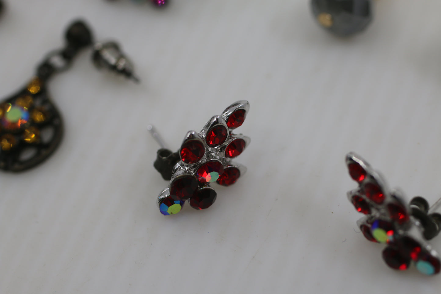 Vintage Costume Earrings Lot – Rhinestone, Crystal, Drop & Stud Styles – Mixed Set