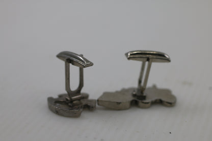 Vintage Caterpillar CAT 944 Cufflinks – Construction Loader & Rocking Horse – Silver Tone