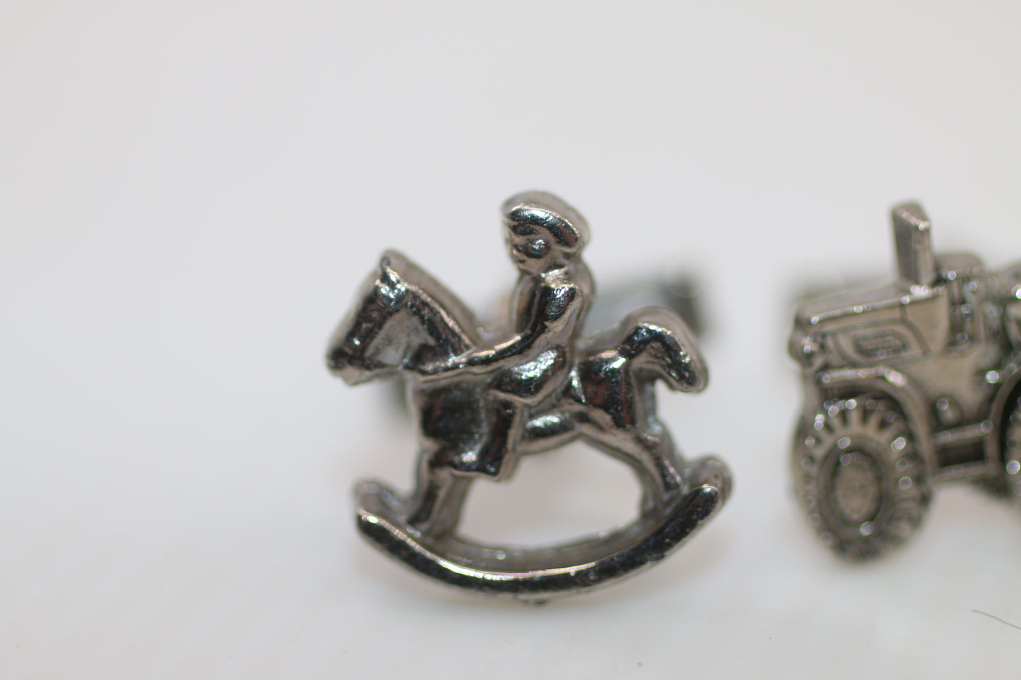 Vintage Caterpillar CAT 944 Cufflinks – Construction Loader & Rocking Horse – Silver Tone