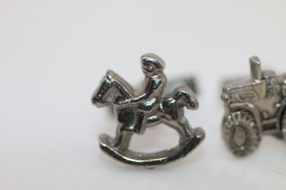 Vintage Caterpillar CAT 944 Cufflinks – Construction Loader & Rocking Horse – Silver Tone
