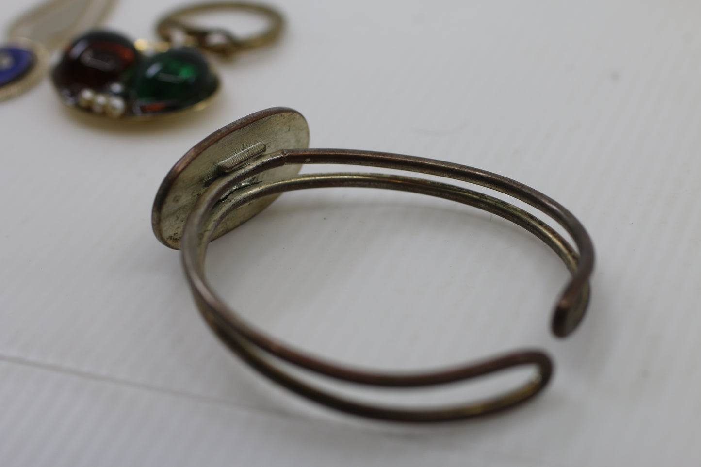 Vintage Mixed Jewelry & Trinket Lot — Cuff Bracelet, Keychain Pendant & Metal Bookmark