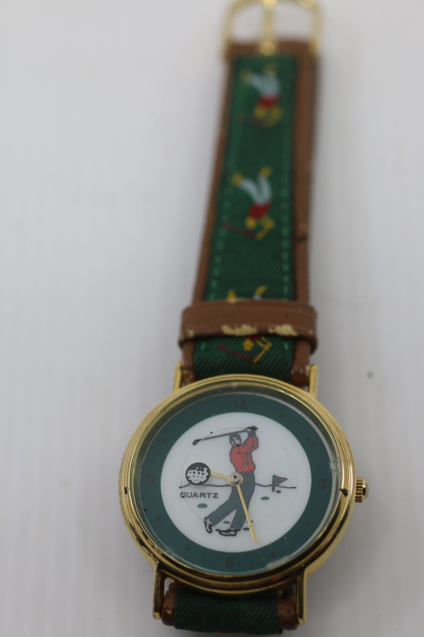 Vintage Majestron Quartz Golf Watch – Golfer Dial – Genuine Leather Strap – Needs Battery