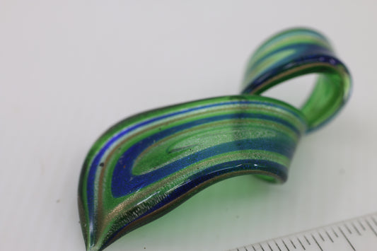 Vintage Hand Blown Art Glass Twist Pendant or Sculpture – Green Blue Aventurine Style