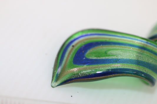 Vintage Hand Blown Art Glass Twist Pendant or Sculpture – Green Blue Aventurine Style