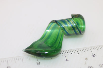 Vintage Hand Blown Art Glass Twist Pendant or Sculpture – Green Blue Aventurine Style