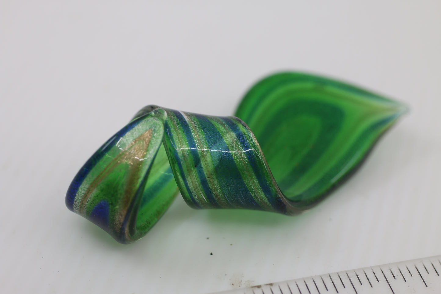 Vintage Hand Blown Art Glass Twist Pendant or Sculpture – Green Blue Aventurine Style