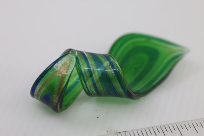 Vintage Hand Blown Art Glass Twist Pendant or Sculpture – Green Blue Aventurine Style