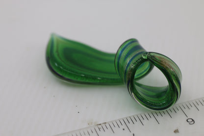 Vintage Hand Blown Art Glass Twist Pendant or Sculpture – Green Blue Aventurine Style