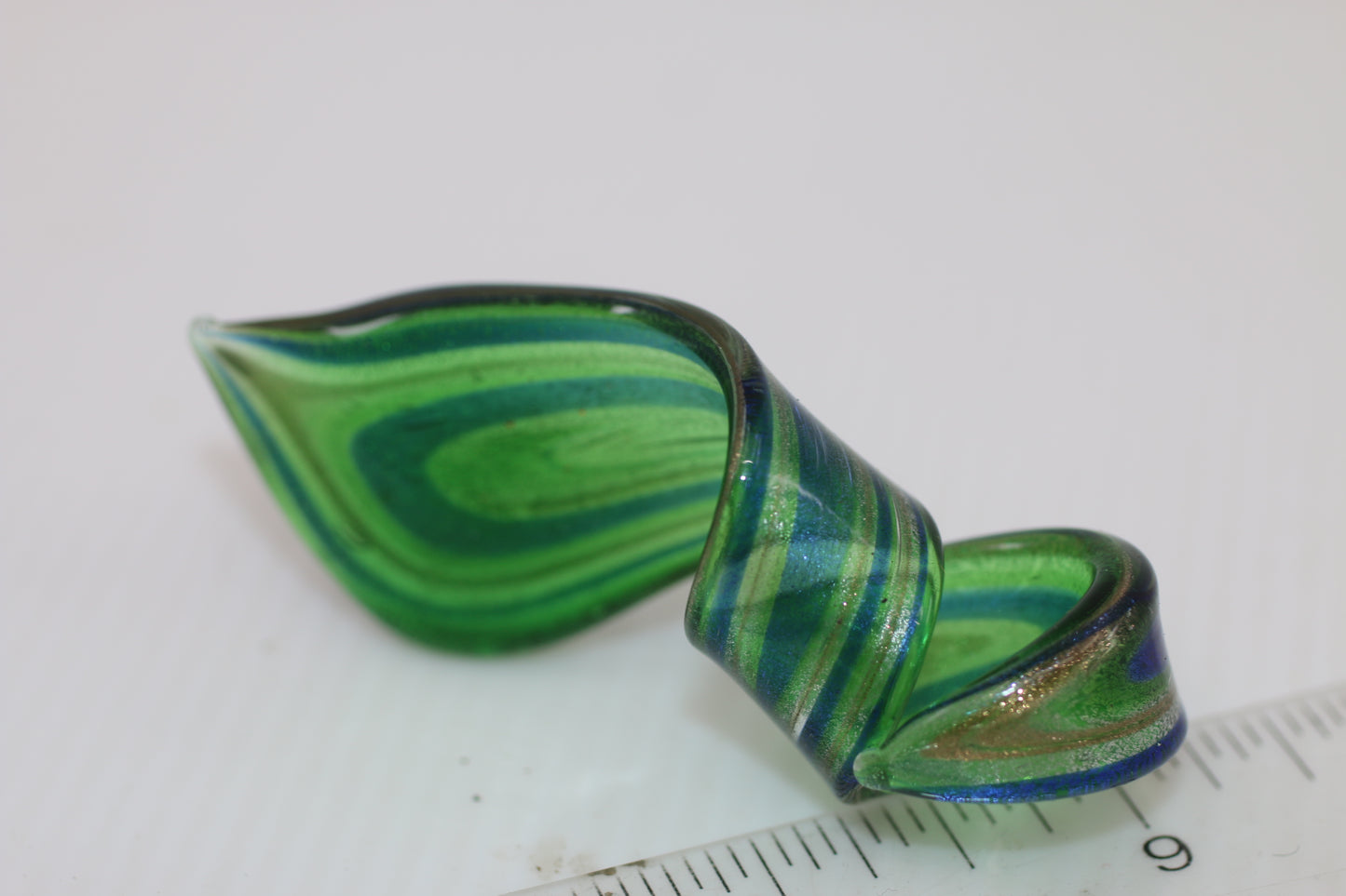 Vintage Hand Blown Art Glass Twist Pendant or Sculpture – Green Blue Aventurine Style