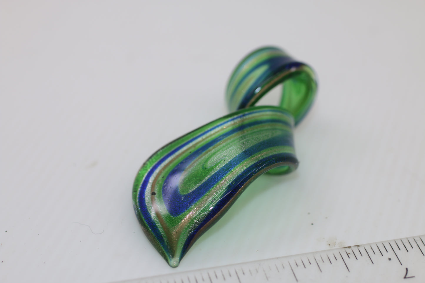 Vintage Hand Blown Art Glass Twist Pendant or Sculpture – Green Blue Aventurine Style