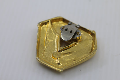 Vintage Geometric Gold Tone Brooch Mid Century Modern Abstract Metal Pin