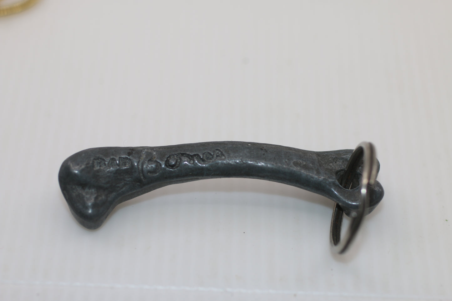 Vintage “Bad Bones” Pewter Bone Keychain Heavy Metal Novelty Charm 80s Collectible