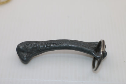 Vintage “Bad Bones” Pewter Bone Keychain Heavy Metal Novelty Charm 80s Collectible