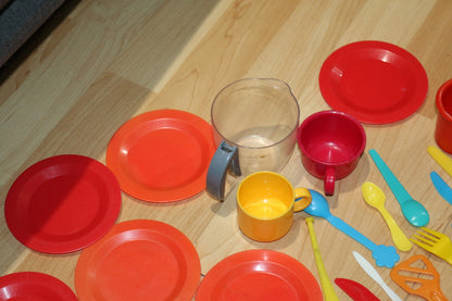 Vintage Play Dishes Mixed Lot Played With Condition autumn color toys