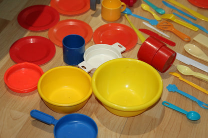 Vintage Play Dishes Mixed Lot Played With Condition autumn color toys